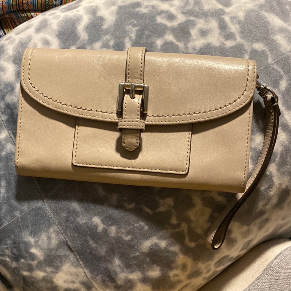 Chic Beige Leather Wallet with Strap
